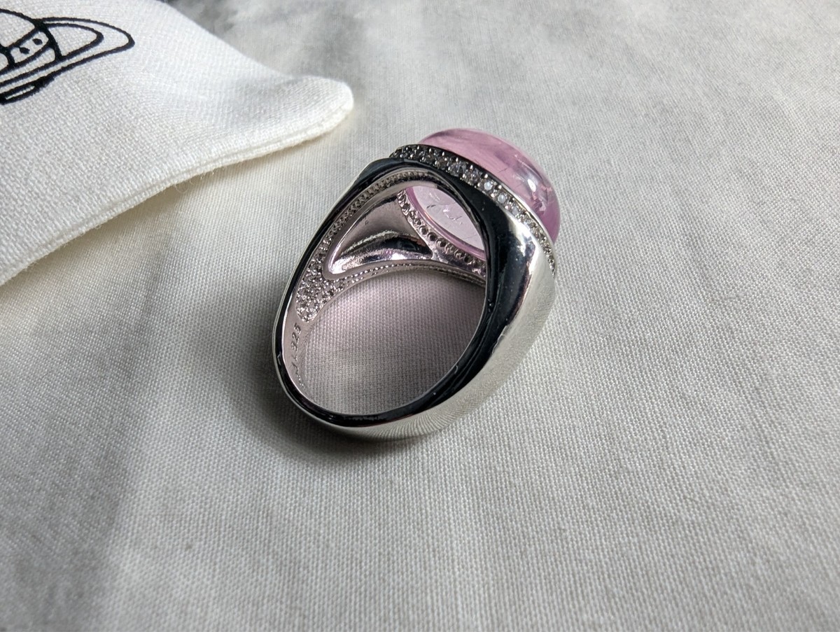 Vivienne Westwood Silver and Etched Pink Orb Stone Ring UK Size P