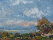 Art Original Oil Painting by RM Mortensen "Far And Away" Seascape Sky 12 x 16