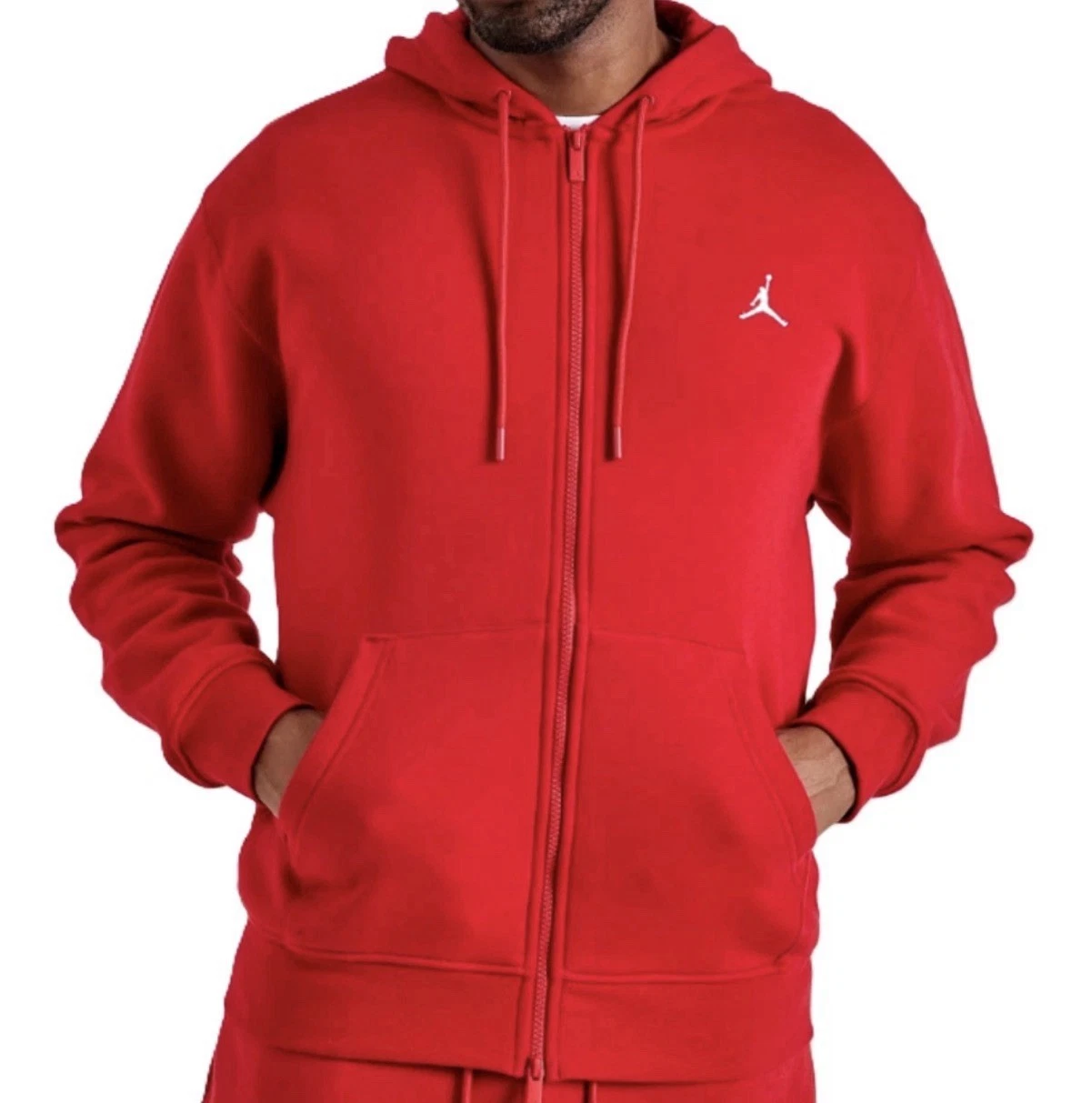 NIKE Air Jordan Size M Brooklyn Fleece Full-Zip Hoodie Red (FV7289 687)