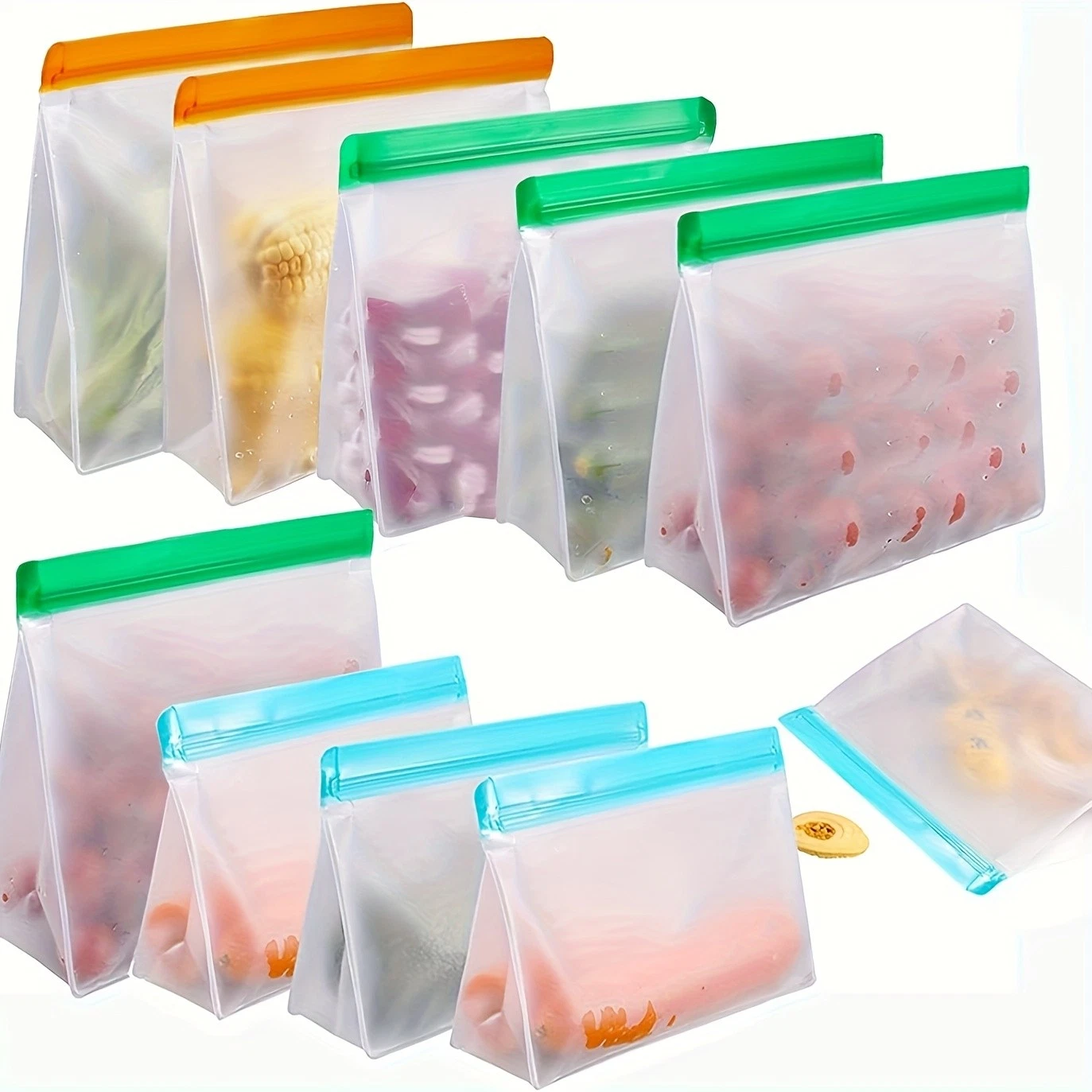 8pcs Reusable Silicone Food Storage Bags BPA-Free with Tabs