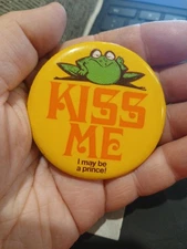 Vintage KISS ME I May Be a Prince 1970’s Frog  Pin Back