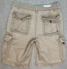 Y2K VTG American Eagle Cargo Shorts Mens Size 34 tag 32 Tan Khaki DISTRESSED