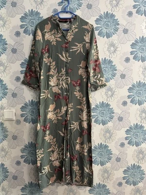 VERO MODA Damen Hemdblusenkleid grau/mehrfarbig Blumen Gr. M Viskose 3/4 Midi - Bild 1 von 4