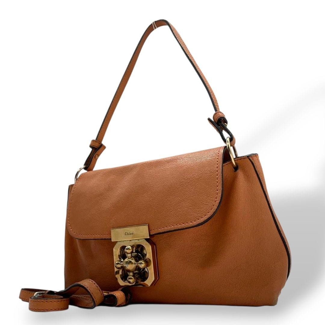 Chloe Elsie Leather Brown 2-Way Tote Handbag Shoulder Bag Authentic