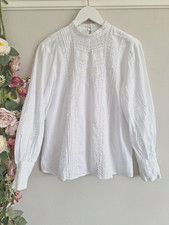 Massimo Dutti White Victoriana Style Lace Trimmed Cotton Blouse Top 38 UK 10/12