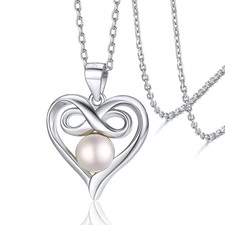 Heart Infinity Necklace Charm Pendant Necklace with Single Freshwater Cultured P