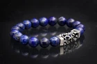 MENS Lapis Gemstone Beaded Solid Sterling Silver 925 Filigree Stretch Bracelet