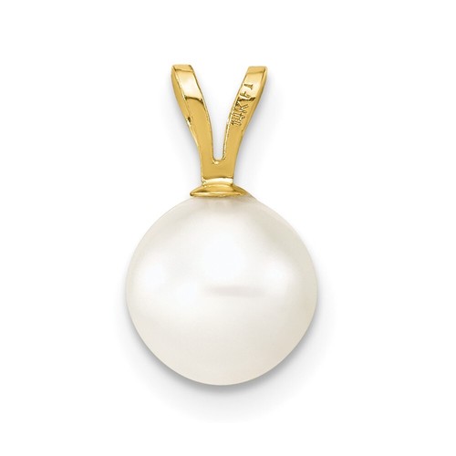 14k Yellow Gold 7-8mm White Freshwater Cultured Pearl Pendant 0.1gm L-0.44 Inch - Picture 4 of 4