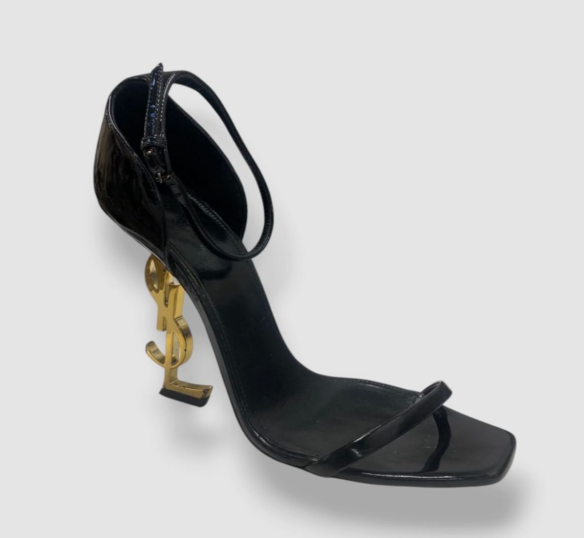 Scarpe sandali Saint Laurent donna neri opyum cinturino pelle verniciata misura 38