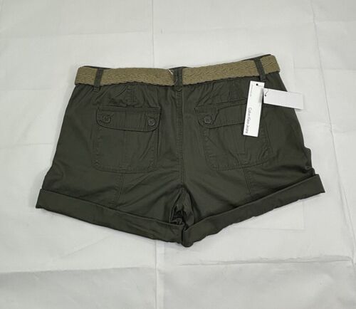 NWT Calvin Klein Jeans Women's Green Khaki Shorts Size 12 Belted Chino Hiking - Picture 2 of 10