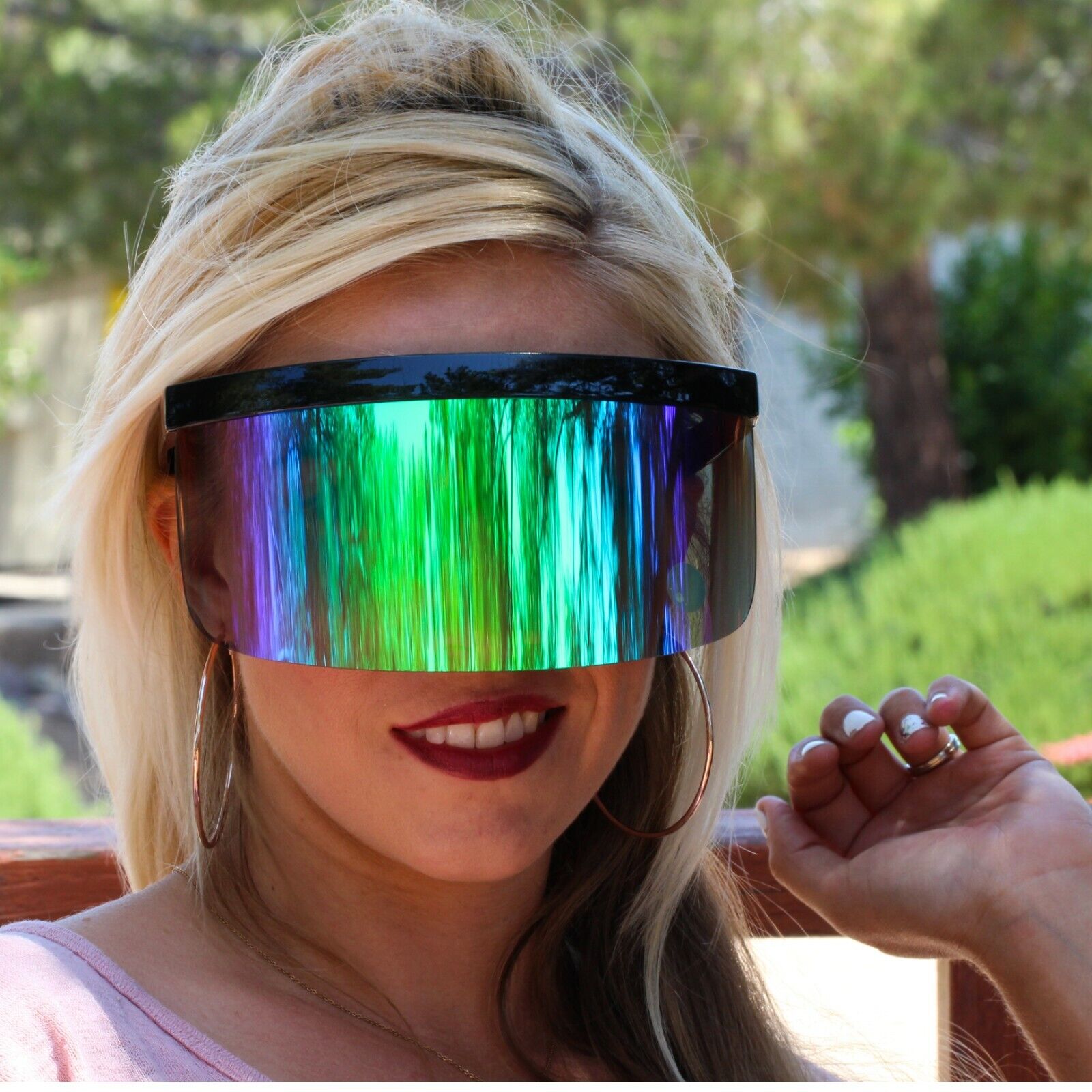 Futuristic Oversized XXL Shield Visor Sunglasses Flat Top Mirrored Mono Lens 172