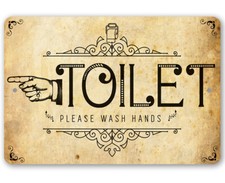 Metal Sign - Toilet Directional Left Sign - Durable Metal Sign - 8" x 12" Use
