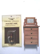 Concord Dollhouse Miniatures Electric Hurricane Lamp & Wooden 4 Drawer Dresser