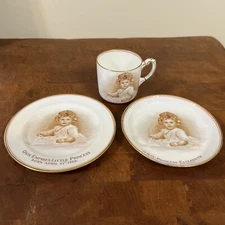 3 pc Baby Princess Elizabeth /Queen Elizabeth Paragon China Porcelain Plate 1927