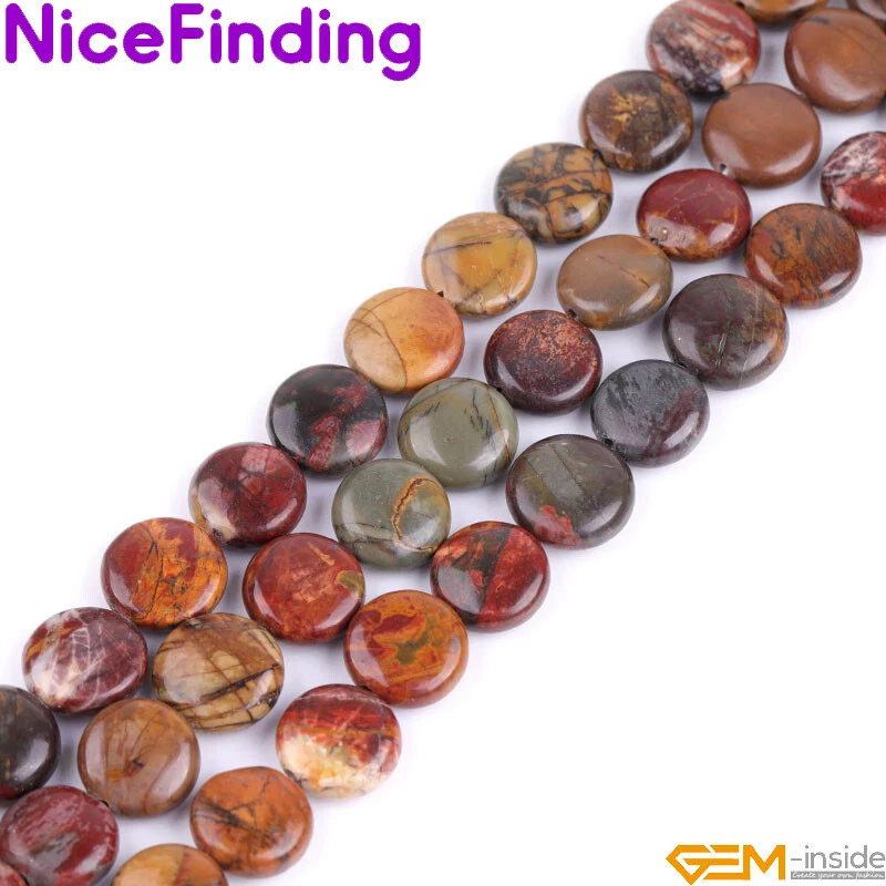 12mm Natural Gemstone Coin Assorted Stone Beads For Jewelry Making Strand 15" - Image 2 of 4