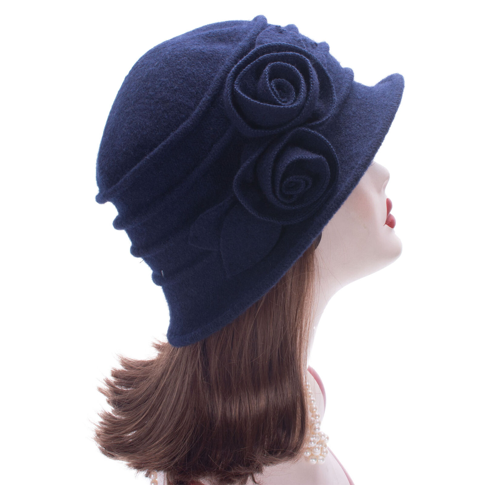 Womens 1920s Style 100% Wool Bonnet Cloche Bucket Winter Collapsible ...