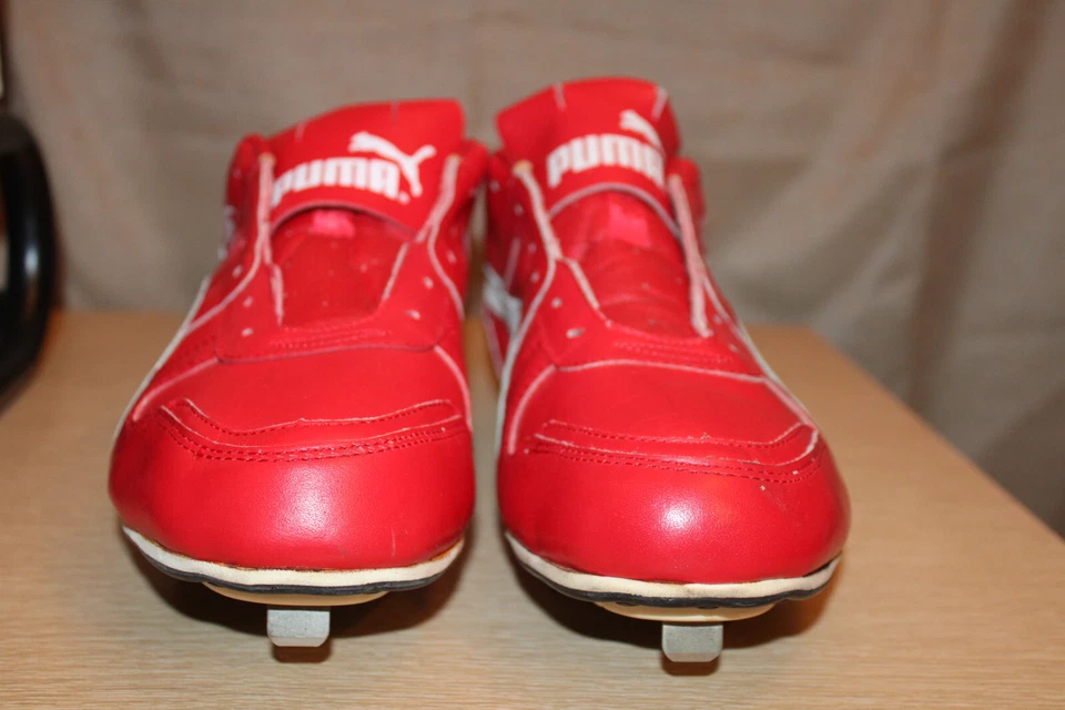 PUMA Red White Leather RARE Cleats Baseball Football 70s Soccer US 12 - Image 3 of 4