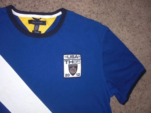 Camisa Vintage TOMMY HILFIGER Bordada 2012 Azul Rayas Parche Slim Hombre 2XL Foto 2 de 4