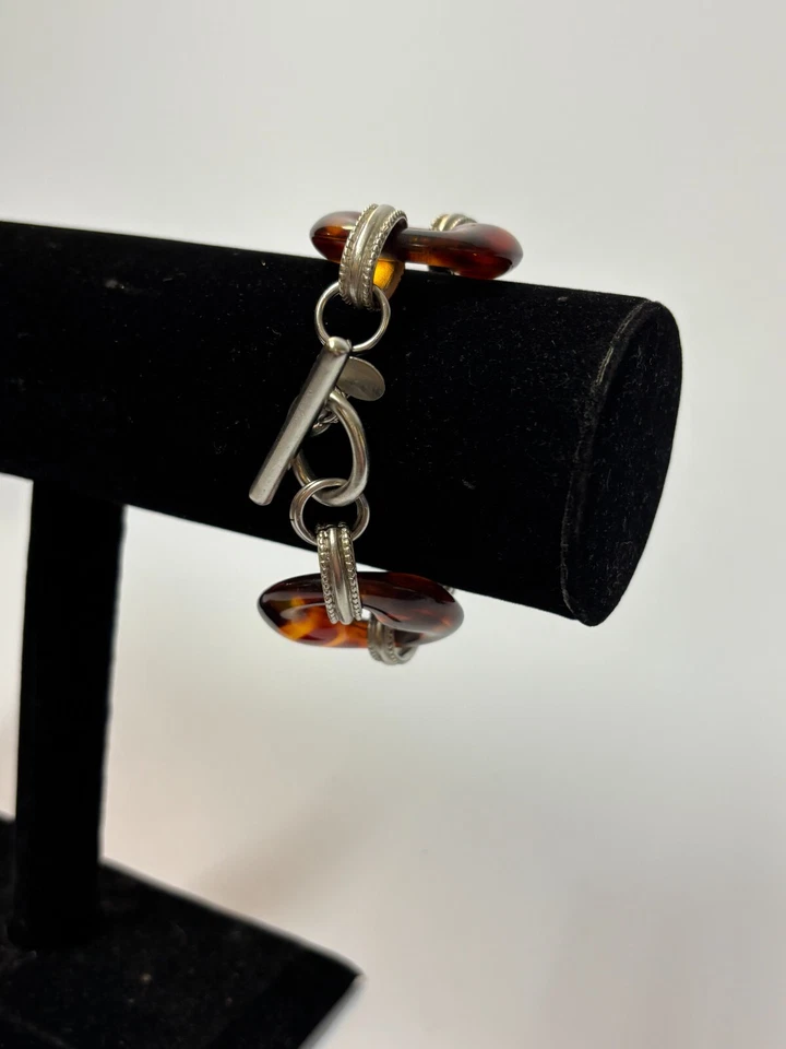 Pulsera Chicos Gruesa Moda Marrón Resina y Tono Plata Firmada Foto 3 de 4