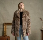 Luxury Genuine Real Canadian Raccoon Section Fur Coat Jacket Pelz Size M - R6