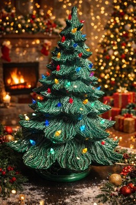 Vtg Nowell's Mold 70s Ceramic Christmas Tree 22'' Holly Base Extra Large Display