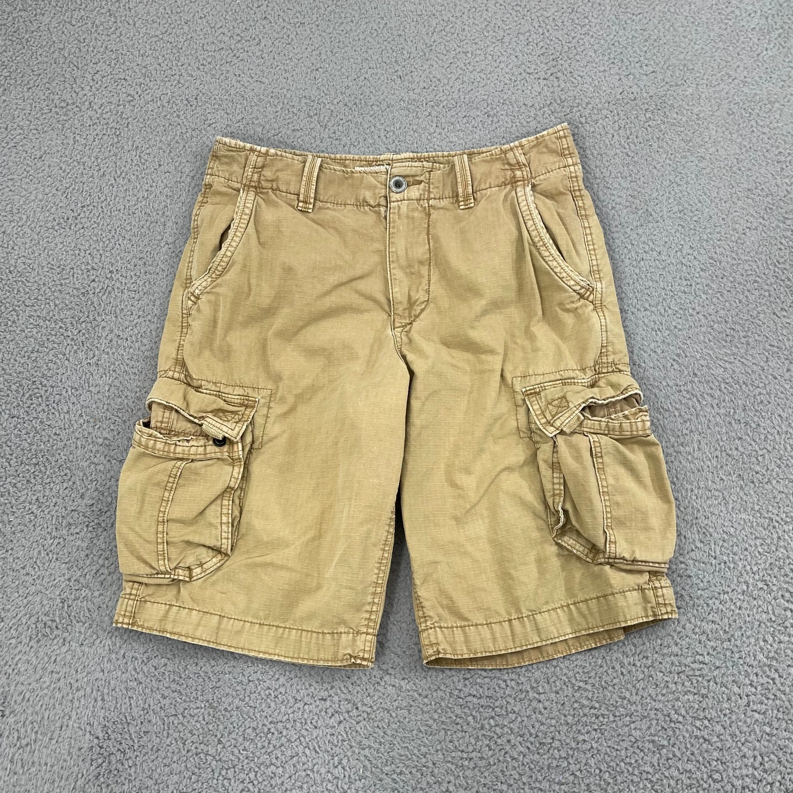 American Eagle Longer Length Cargo Shorts Men 32 Tan Ripstop Beach Skate Y2K