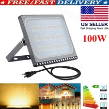 100W LED Flood Light Warm White Outdoor Spotlight Garden Yard Lamp W/US Plug
