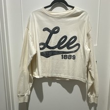 Lee Women s Crewneck Pullover Sweatshirt Logo Graphic Print Beige Size S