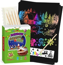 Kids Magic Scratch Paper Art Craft Kit 50 Sheets Rainbow Drawing With Stencils