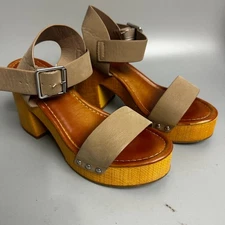 Mia Platform Sandals Size 7.5M brown Summer Faux Wood Boho Block Heel retro