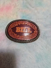 Custom Initial Letter Name BILL Embossed Leather on Brass Tone Belt Buckle