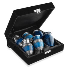 Small Keepsake Cremation Urns for Human Ashes, Blue and Silver - Set of 6
