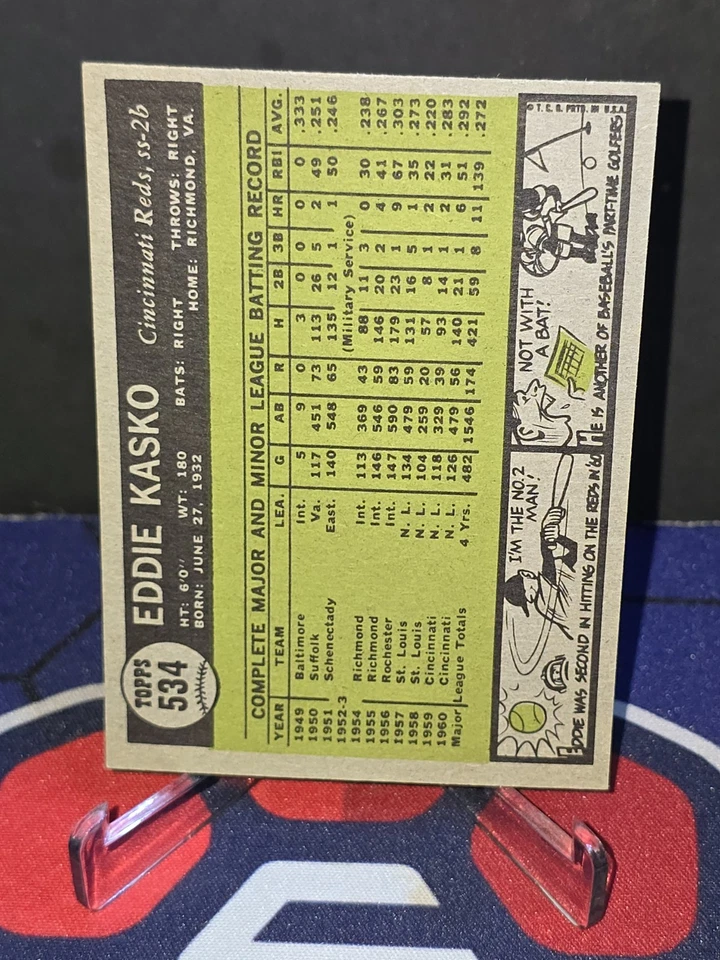 1961 Topps Eddie Kasko #534 High Number - Imagem 2 de 2