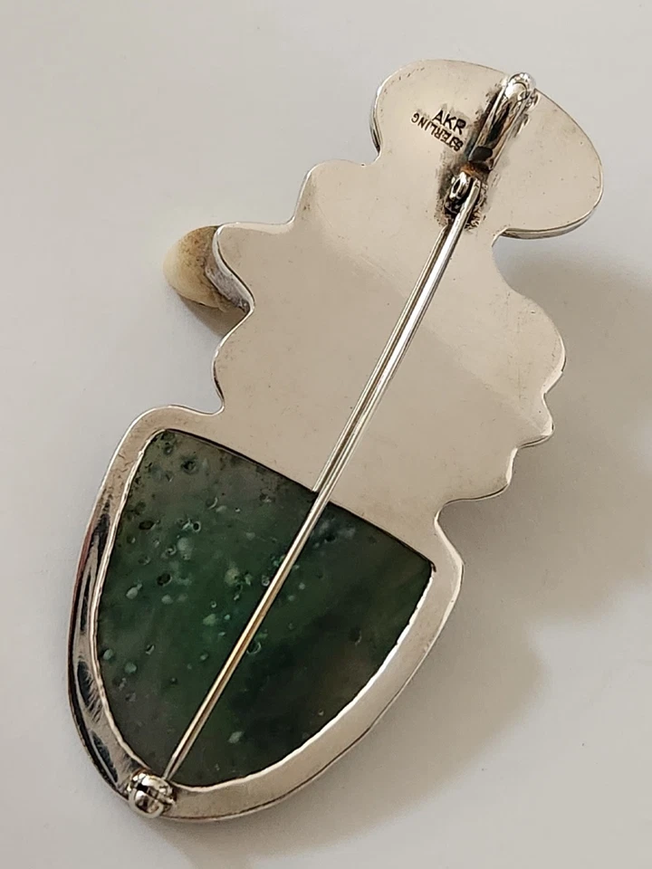 Prendedor/colgante Amy Kahn Russell Sterling, tortuga fósil tallada a mano y ágata musgo Foto 4 de 4