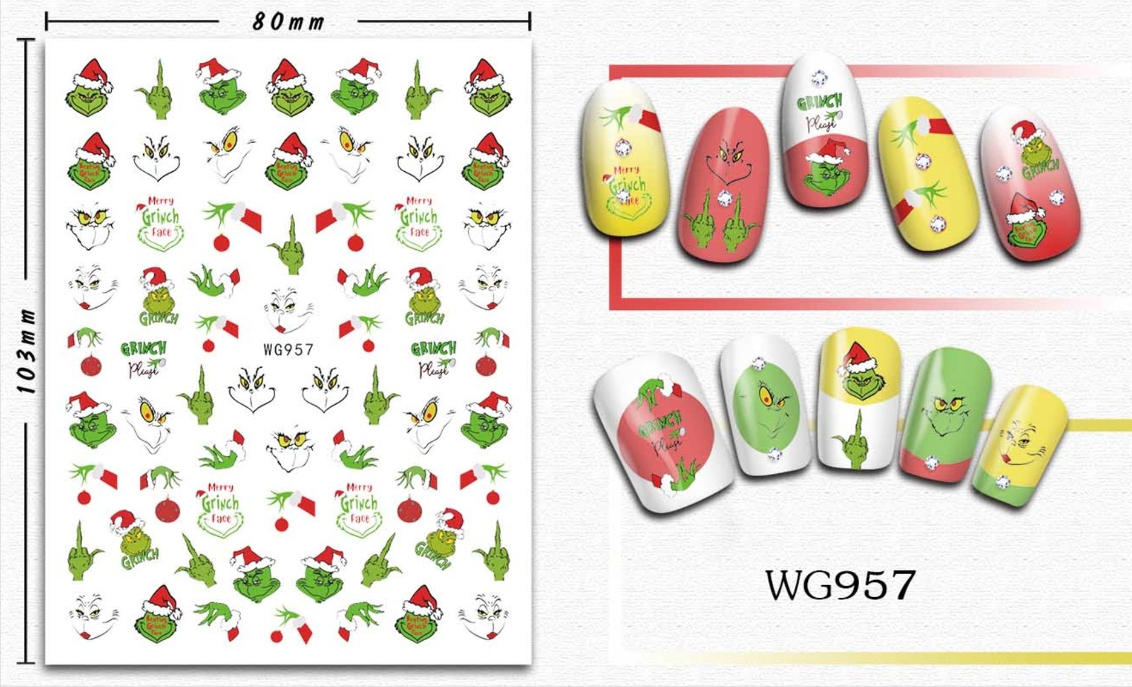 Nail Art Stickers Transfers Self Adhesive GRINCH CHRISTMAS Stickers UK eBay