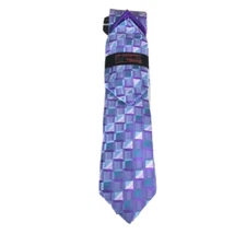 Steven Land Men Tie & 2 Hankies Purple Charcoal Teal Lavender Hi-Density 3 Piece