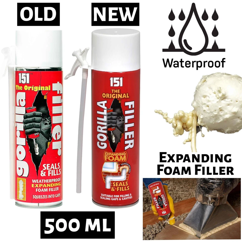 151 Gorilla Filler Expanding Foam Weatherproof Fills Seals Cracks & Gaps 500ml