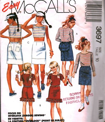 3697 Vintage McCalls SEWING Pattern Girls Top Skirt Stretch Knit