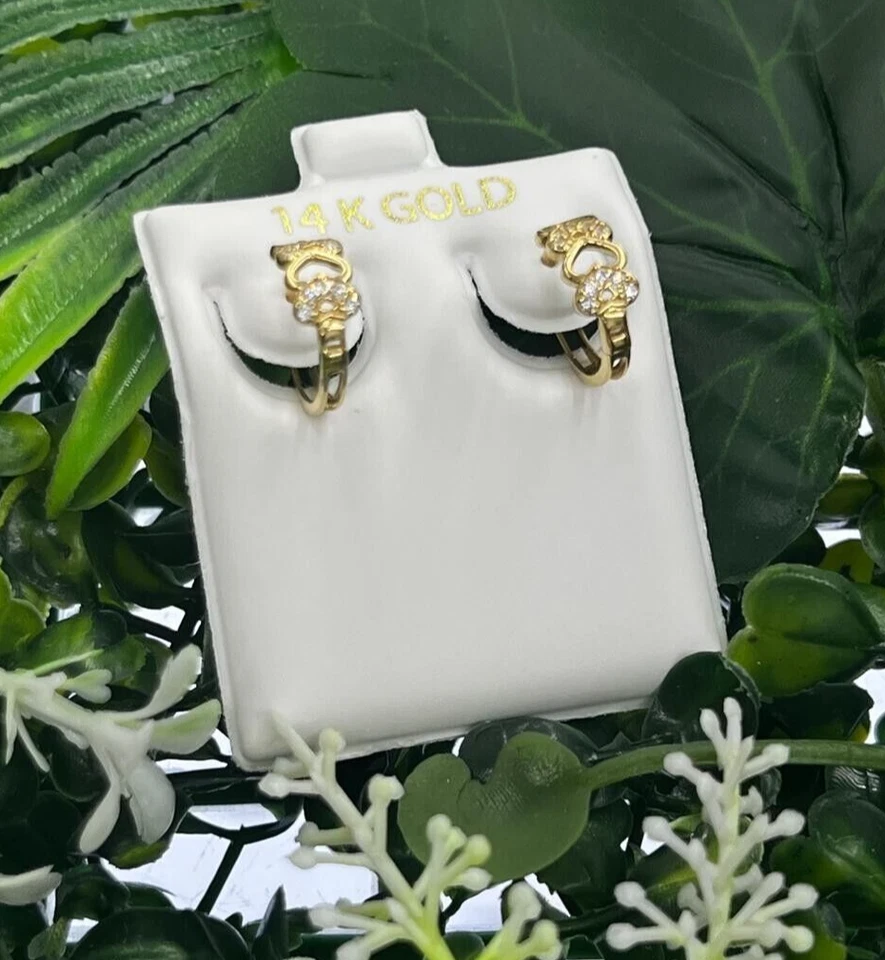 Heart CZ Hoop Huggies Earrings 14K Gold Womens Gifts New Argollas Mujer - Image 2 of 4