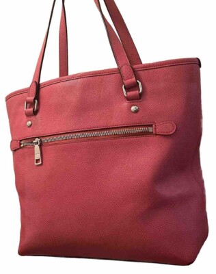 COACH バッグ COACH SHOULDER TOTE BAG PINK LEATHER SILVER ZIPPED BACK