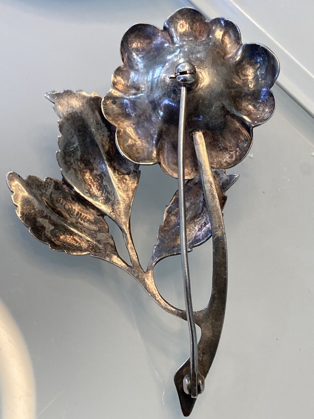 VTG Sterling 925 Solid Silver Rose Flower Pin 2.7… - image 8