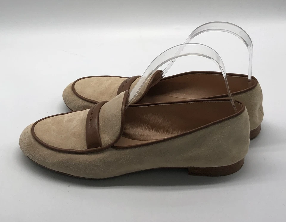 Mocasín plano de gamuza blanco roto Gianvito Rossi con ribete de cuero marrón talla 37 Foto 3 de 4