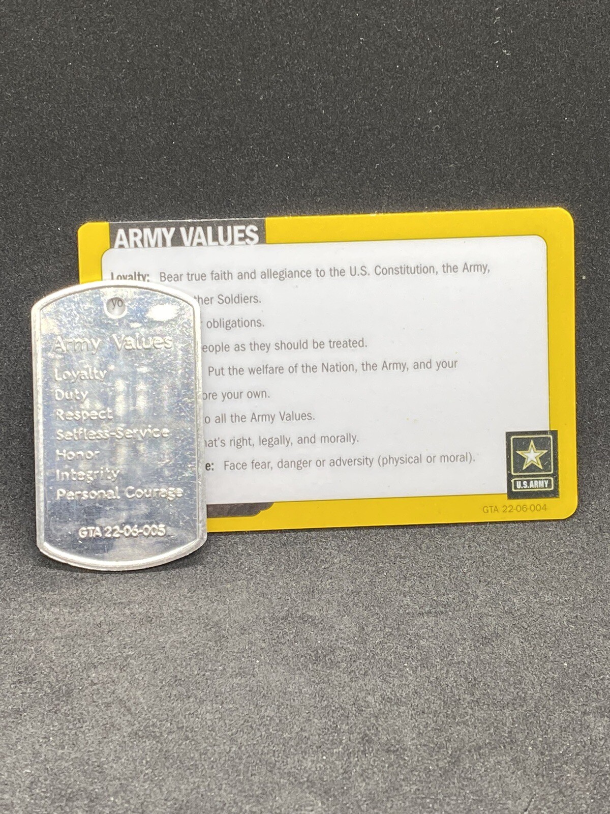 Original Army Values Warrior Ethos Dog Tag GTA 02-06-005 & Army Values Card