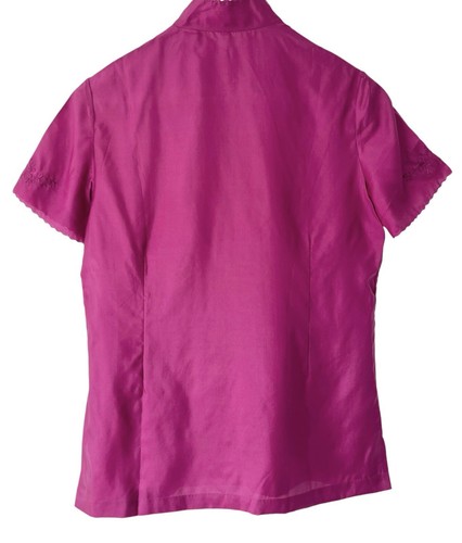 Vintage Pink Chinoiserie Blouse - Size 10 - Begonia Magenta Chinese Oriental Top - Picture 6 of 9
