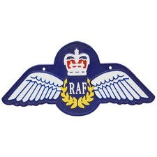 Cast Iron RAF Wings Wall Sign Plaque Blue Insignia Military Garage Man Cave