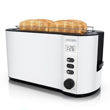Arendo MANHA 4 Scheiben Edelstahl Langschlitz Toaster 1500W LCD Display Weiß