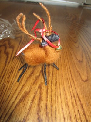 NWT FELTED WOOL REINDEER CHRISTMAS ORNAMENT FREE STANDING OR HANGING
