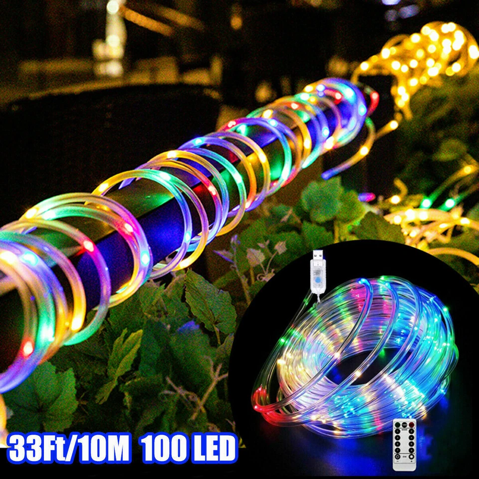 100 LED 33ft Strip Rope Light Tube String Outdoor Garden Party Decoration Lights - Image 3 of 4