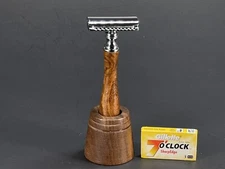 VINTAGE WOOD HANDLE DOUBLE EDGE SAFETY RAZOR FOR MEN'S WET SHAVE+5 BLADES GIFT