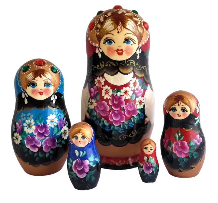 Poupées Gigognes Russes – 7 Pièces – Les Roses – Peintes à La Main Par Timofeeva